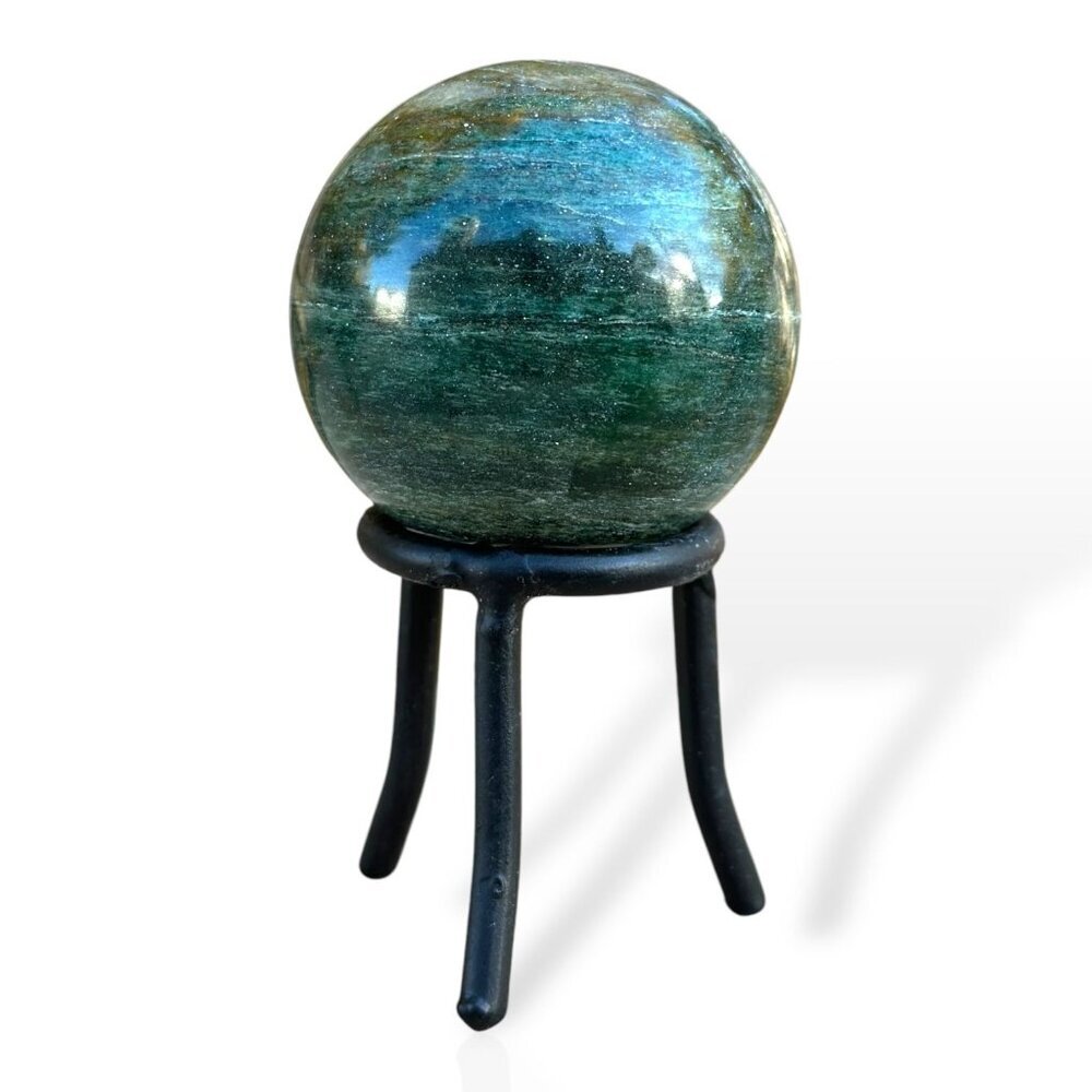 Nephrite Jade Crystal Sphere Green Chakra Stone Includes Tall Black Metal Stand - Picture 2 of 16
